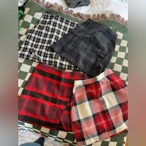 Lot of 4 cute holiday plaid mini skirts, Brandy Melville and Abercrombie, small